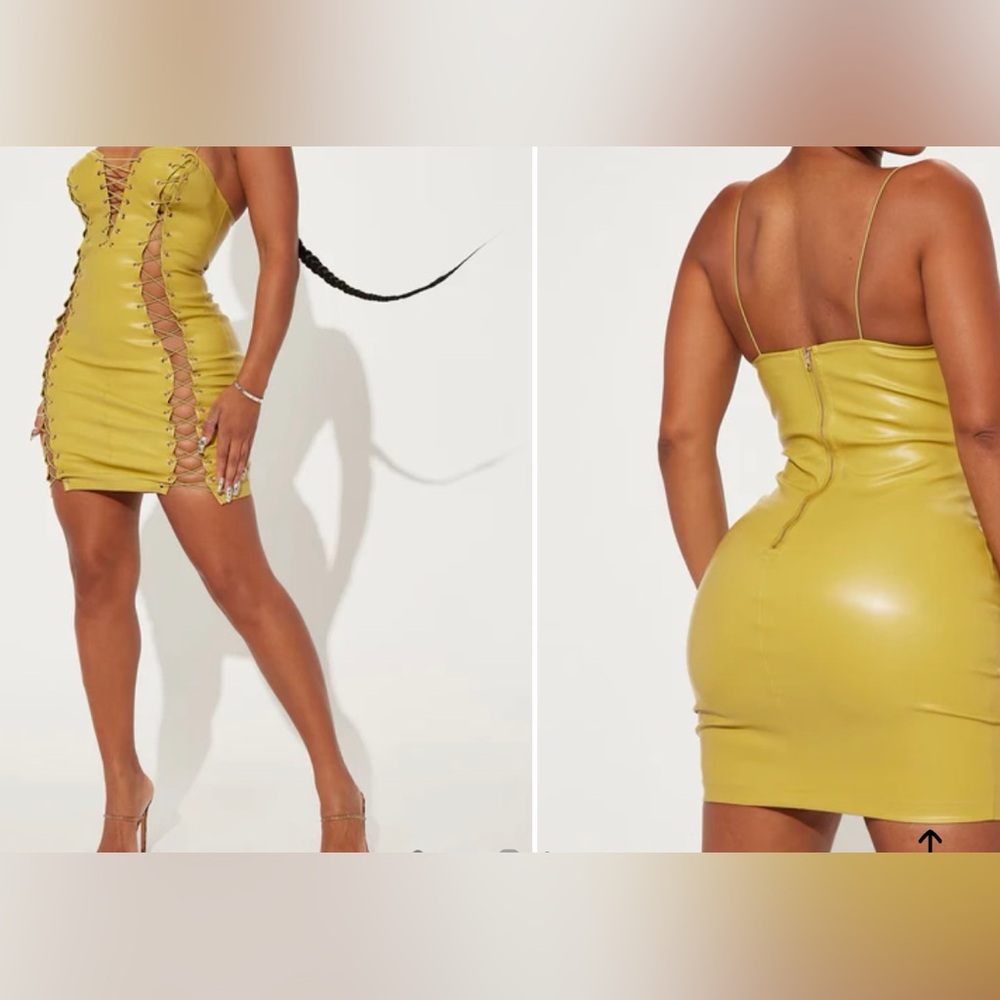 Fashion Nova Mustard Lace-Up Mini Dress